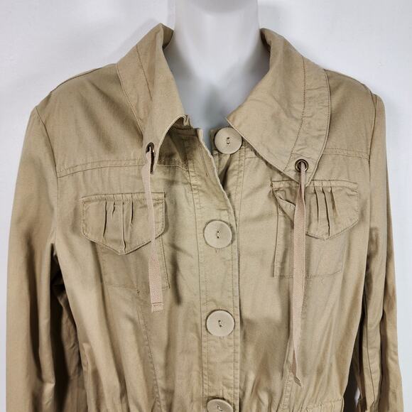 Caribbean Joe Women Safari Jacket Khaki Cotton Utility Button Tie Waist Pocket S - Picture 3 of 9